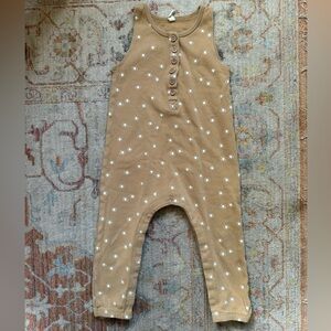 Q by Quincy Mae Baby 2-3Y Floral Sunshine Romper Beige Neutral Tank Jumpsuit EUC